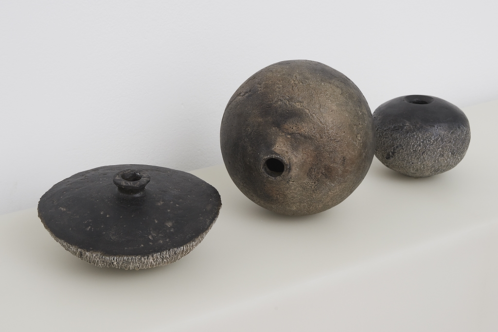 Artwork by Luke Mansini, Three Vessels painted hand-pressed concrete, Made of painted hand-pressed concrete