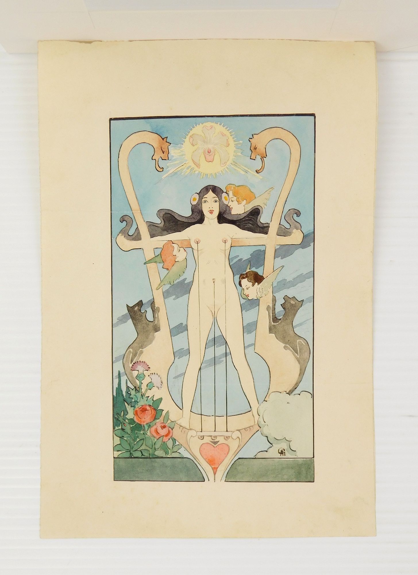 Artwork by Alexandre Graverol, Woman as a Musical Instrument, Made of watercolor on paper