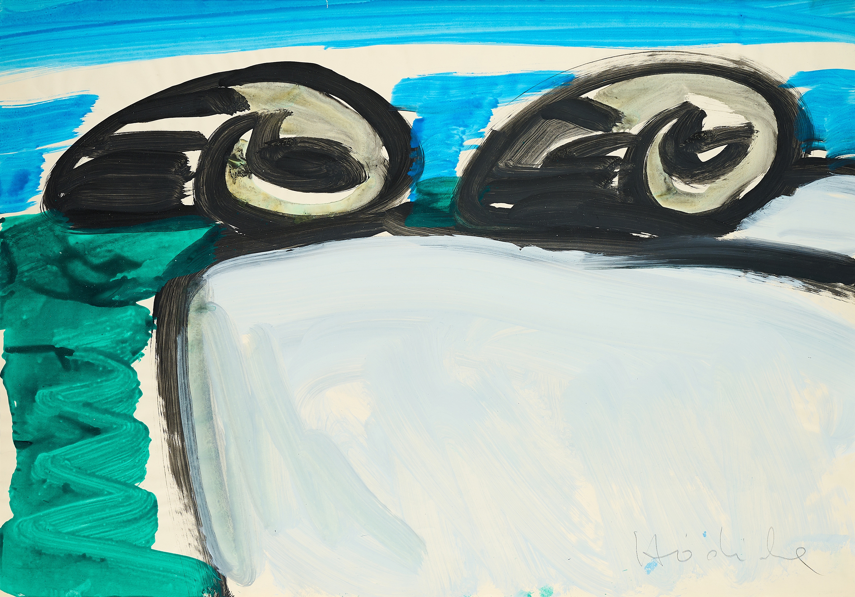 Zwei Black-Face-Mountain-Sheep am Meer by Karl Horst Hödicke, 1982