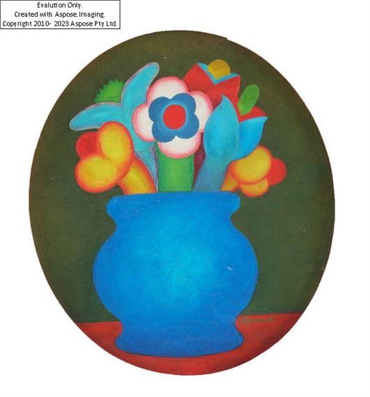 Flowers in a blue vase by Martin Leman, 1969