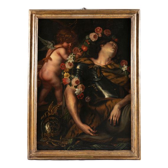 Sleeping Mars with Eros who Crowns him with Flowers - Domenico Piola