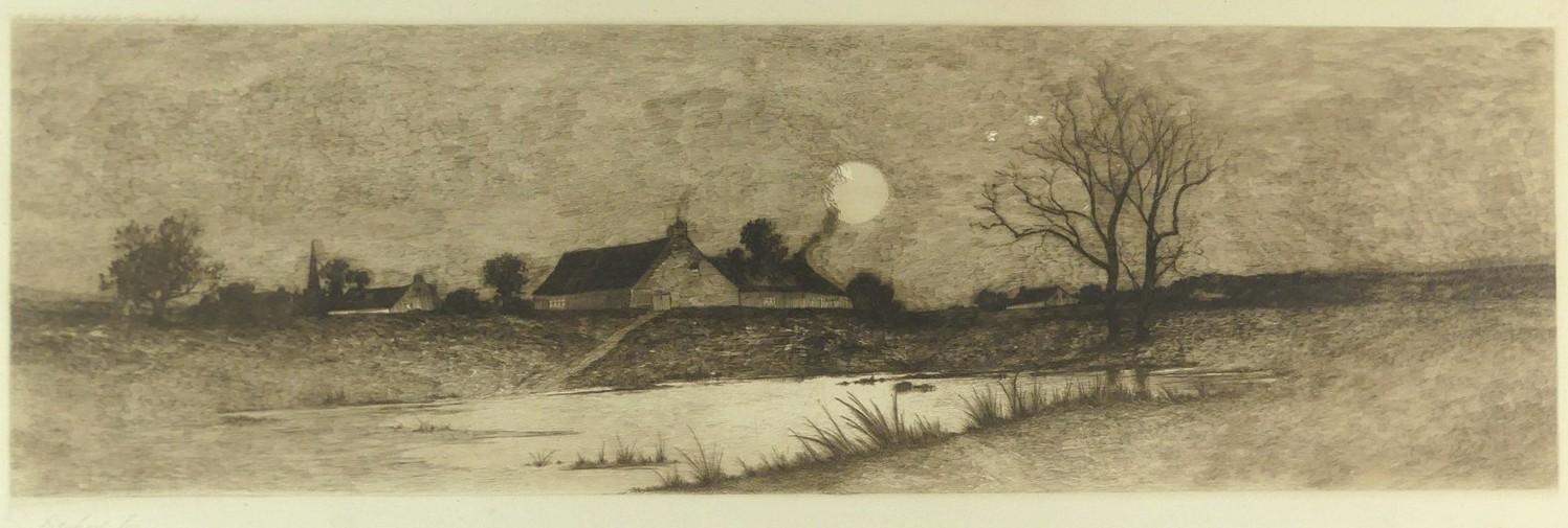 Ernest Christian Rost | Antique etching on paper depicting a river ...