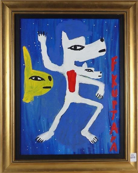Untitled: Double-Headed Dancing Wolf and Face by Floyd Kuptana