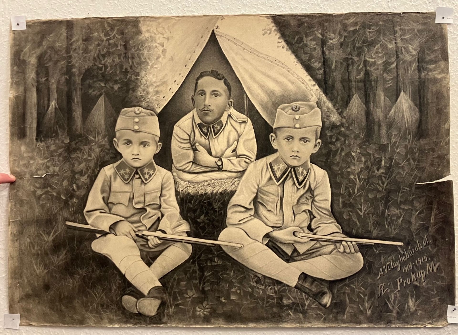 Artwork by Márton Prokop, Katonagyerekek, katona az I. világháborúban, Made of pencil drawing