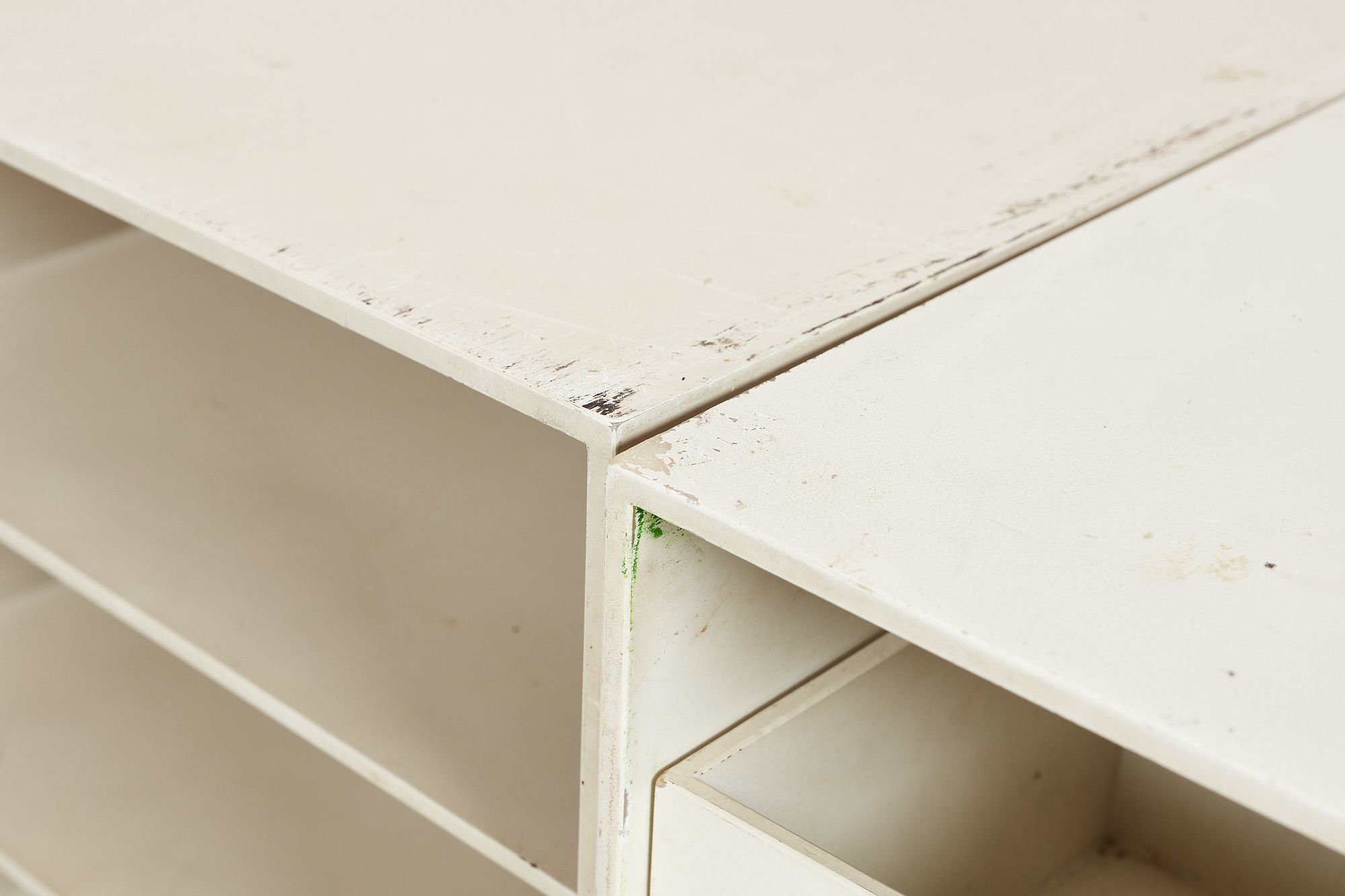 Artwork by Ristomatti Ratia, Set of nine modular 'Palaset' storage cubes, Made of Painted plastic, chrome-plated metal