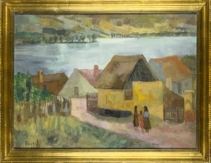 Artwork by János Rozs, Dunapart, Made of oil on board