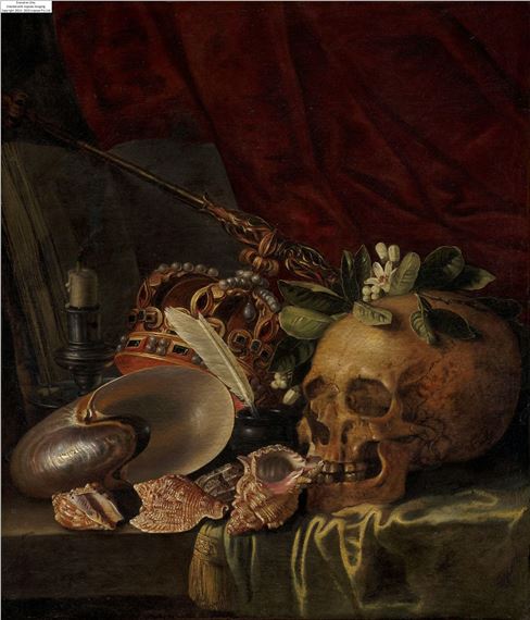 Vanité aux coquillages, au crâne et à la couronne by Simon Renard de Saint-Andre