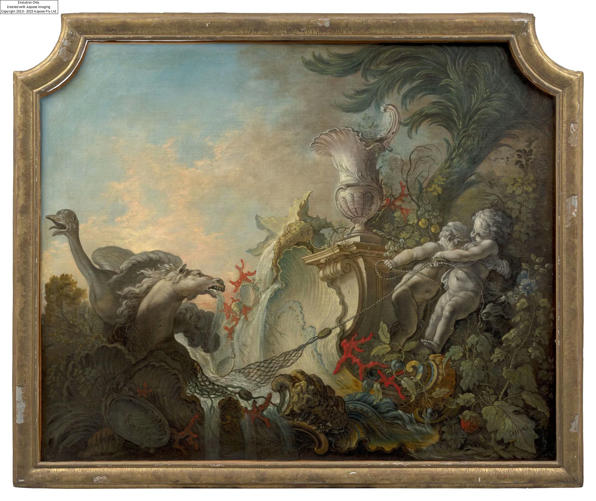 Jacques de Lajoue | Amours avec un mouton et Amours chassant l'autruche ...