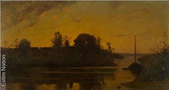 River bank at sunset - Léon Charles Flahaut