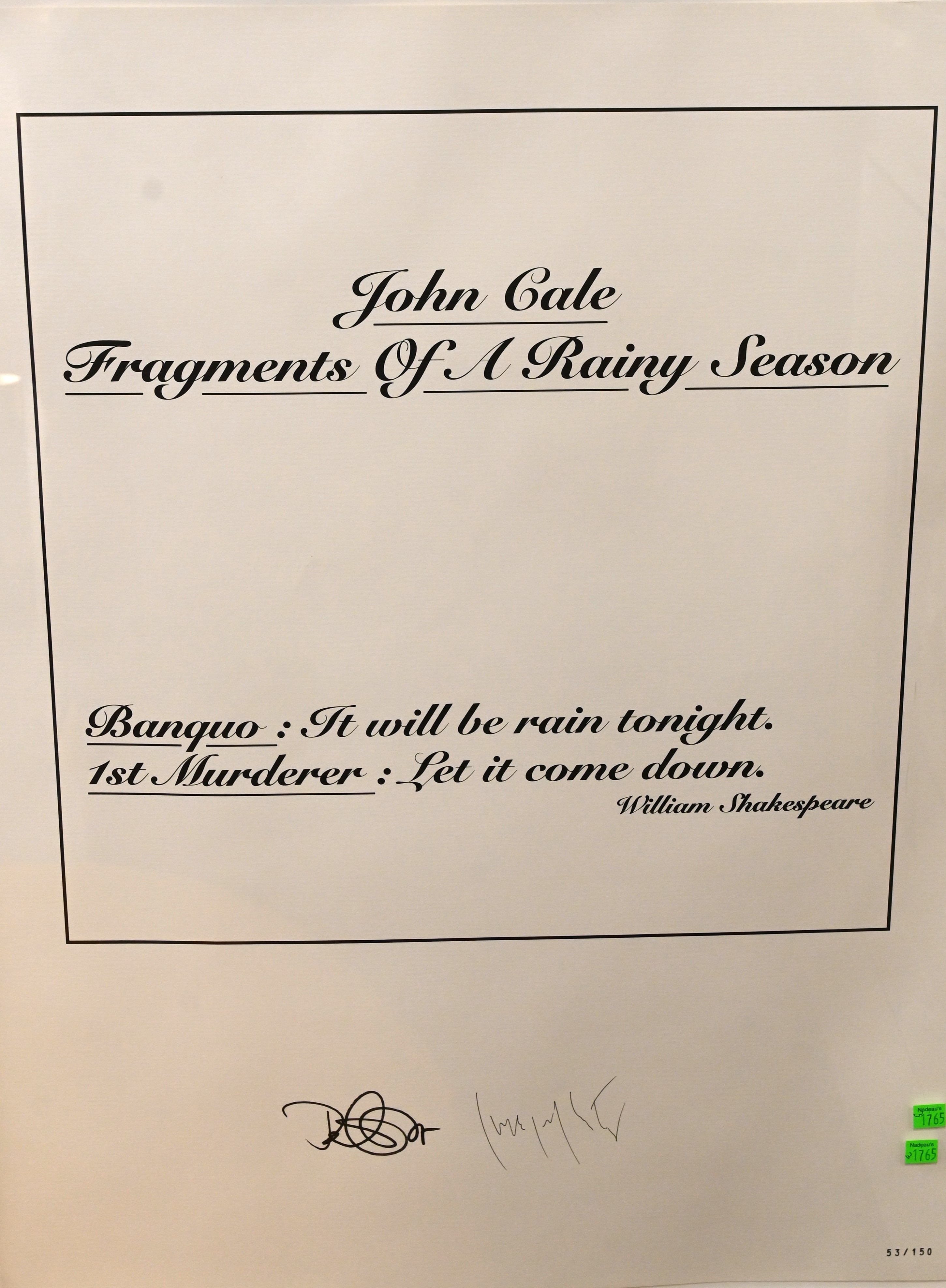 “John Cale, Fragments of a Rainy Season”, 1992 - Joseph Kosuth