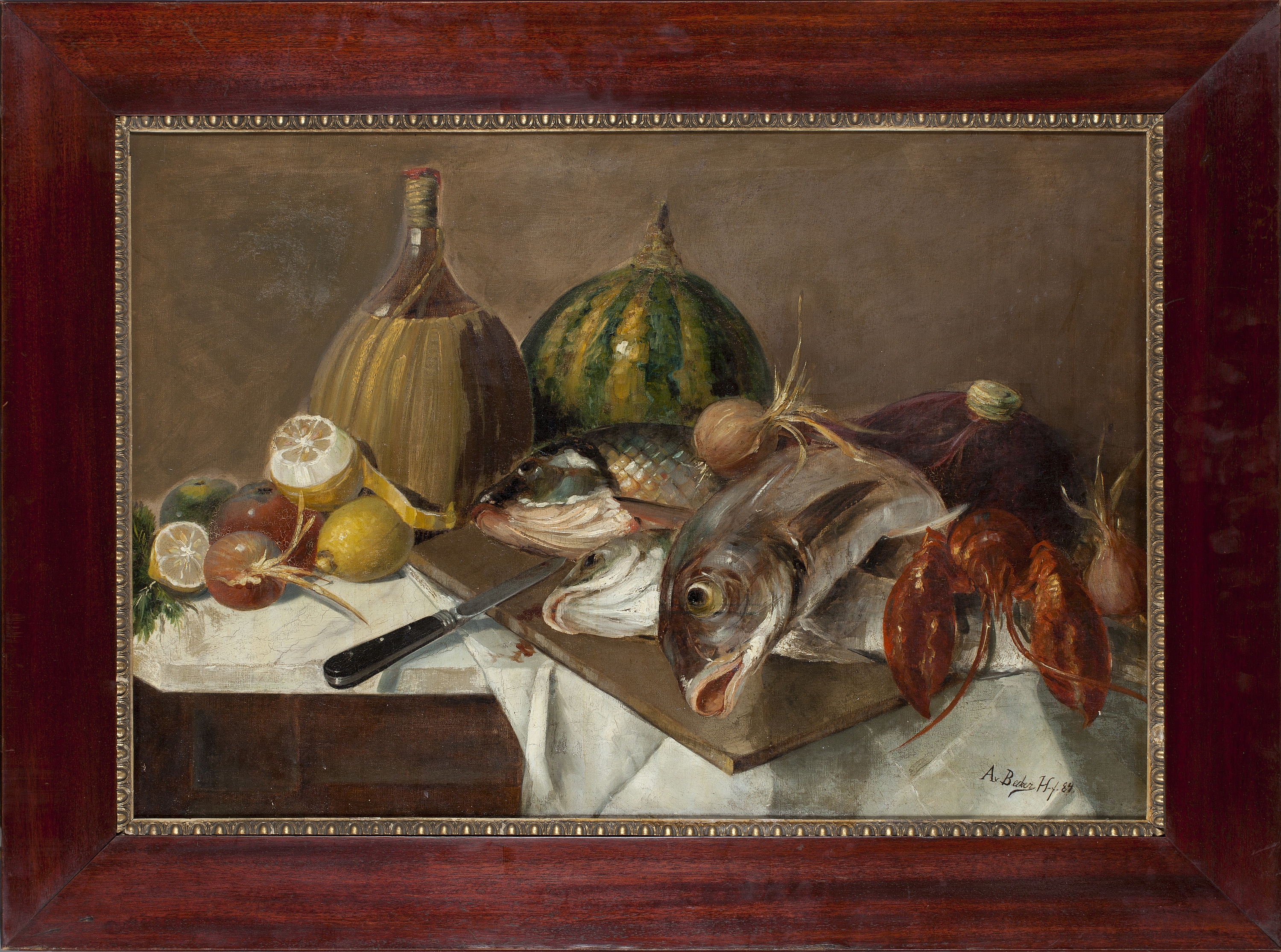 Artwork by Adolf von Becker, Still life with fish, Made of Oil on canvas