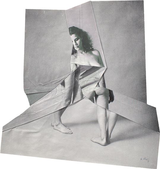 Female nude in mirror by Jiří Kolář, 1979