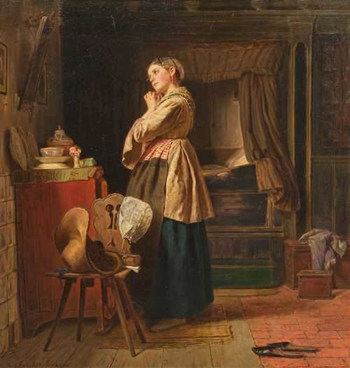 Young woman before a mirror by Ferdinand Fagerlin, 1869