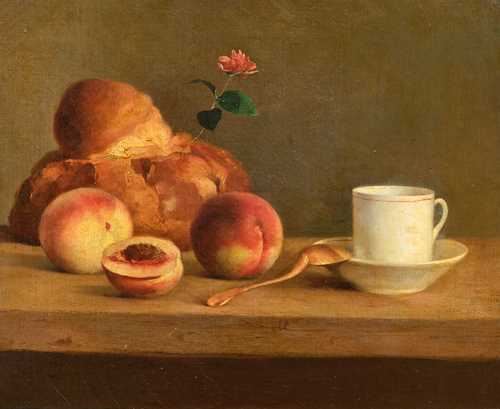 Still life with peaches and bread by Simon Saint-Jean