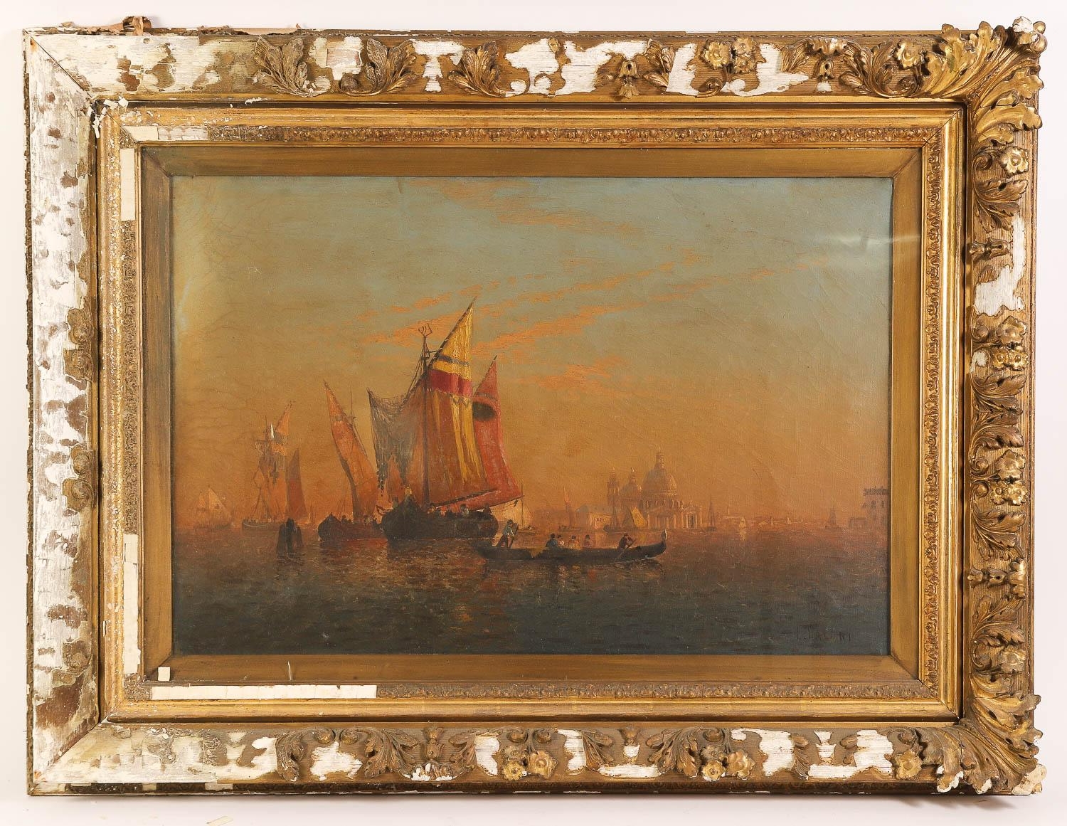 Artwork by Luigi Lagoni, Painting of Venice with Santa Maria della Salute in the Distance