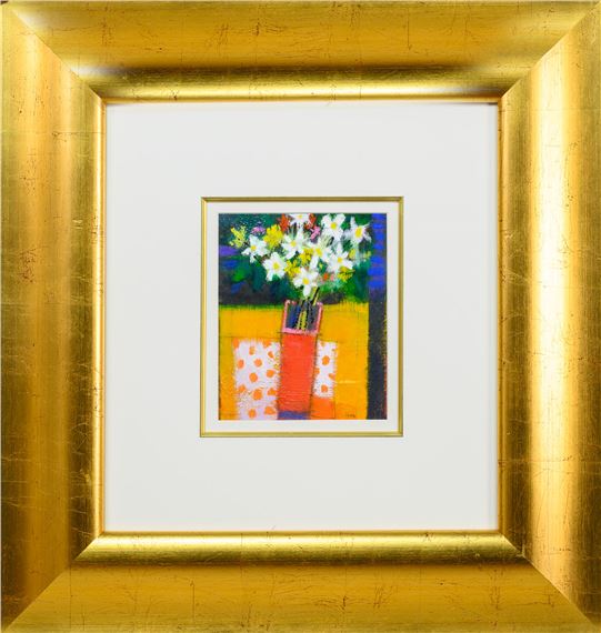 YELLOW FLOWERS, ORANGE POT by Francis Boag, 1948