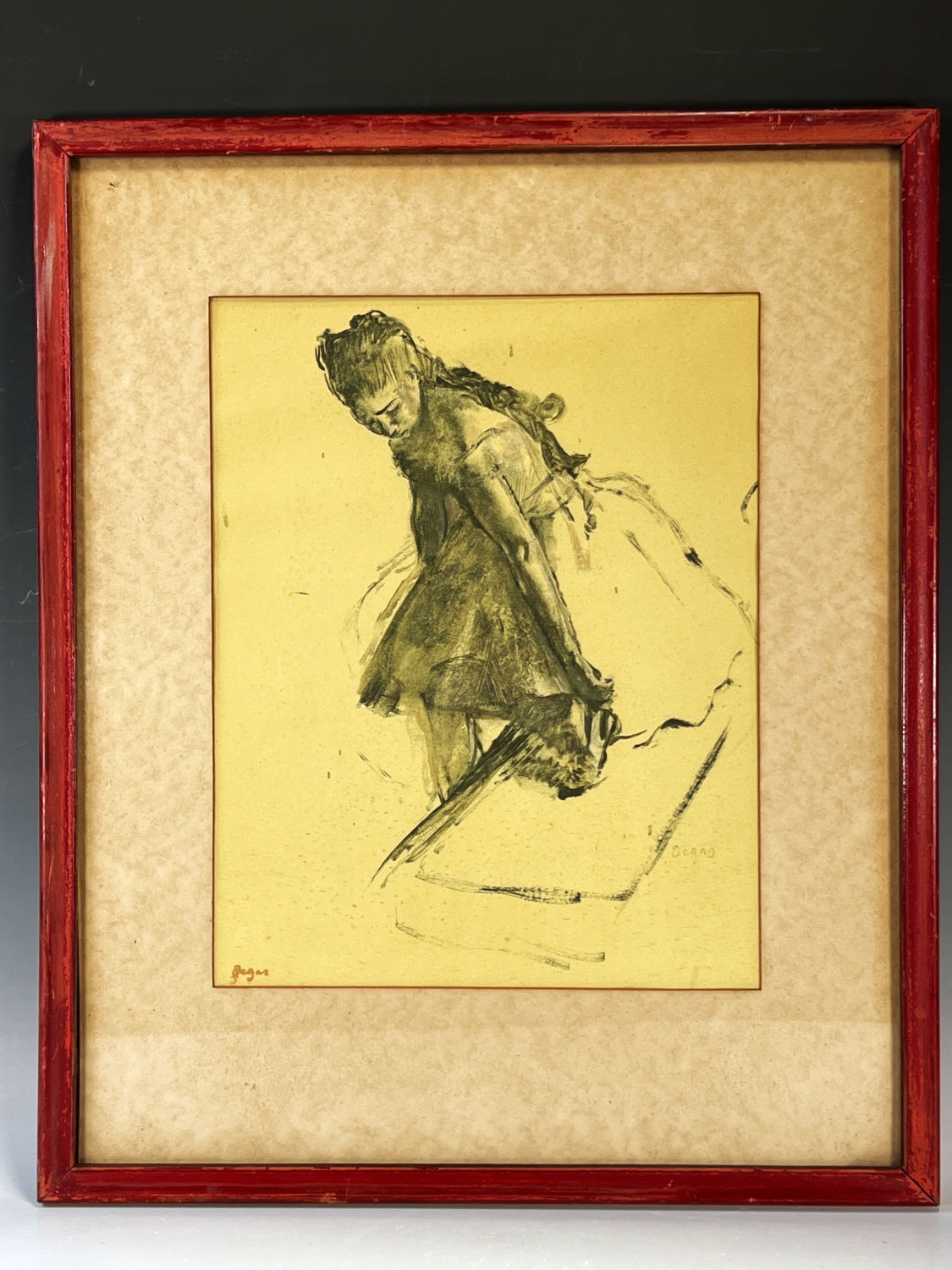 PRINT OF EDGAR DEGAS DANCER SLIPPING ON HER SHOE by Edgar Degas