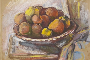 Artwork by Richard Ziegler, Stillleben 'Fruchtschale' / Still life 'fruit basket', Made of Pastel crayons on paper