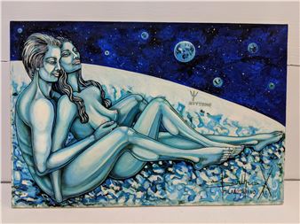 Bruna X ' Love in the planet Neptune' oil on canvas signed and dated 1976 unframed 60cmx 90cm
Location - Bruna X