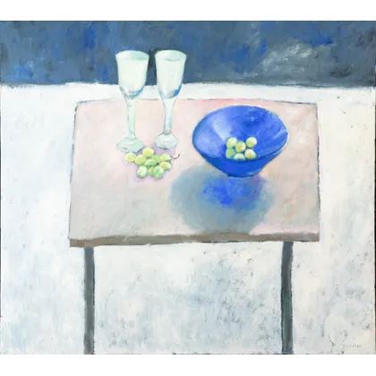 Stilleven met druiven en wijnglazen op tafel by Caroline Fischer