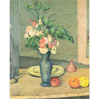 Stilleven met bloemen in vaas en fruit - Nancy Anna Hoogewerff