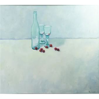 Stilleven met kersen en flessen - Caroline Fischer