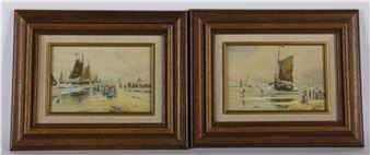 Fishermen on the beach (2x) - Charles Frederick Allbon