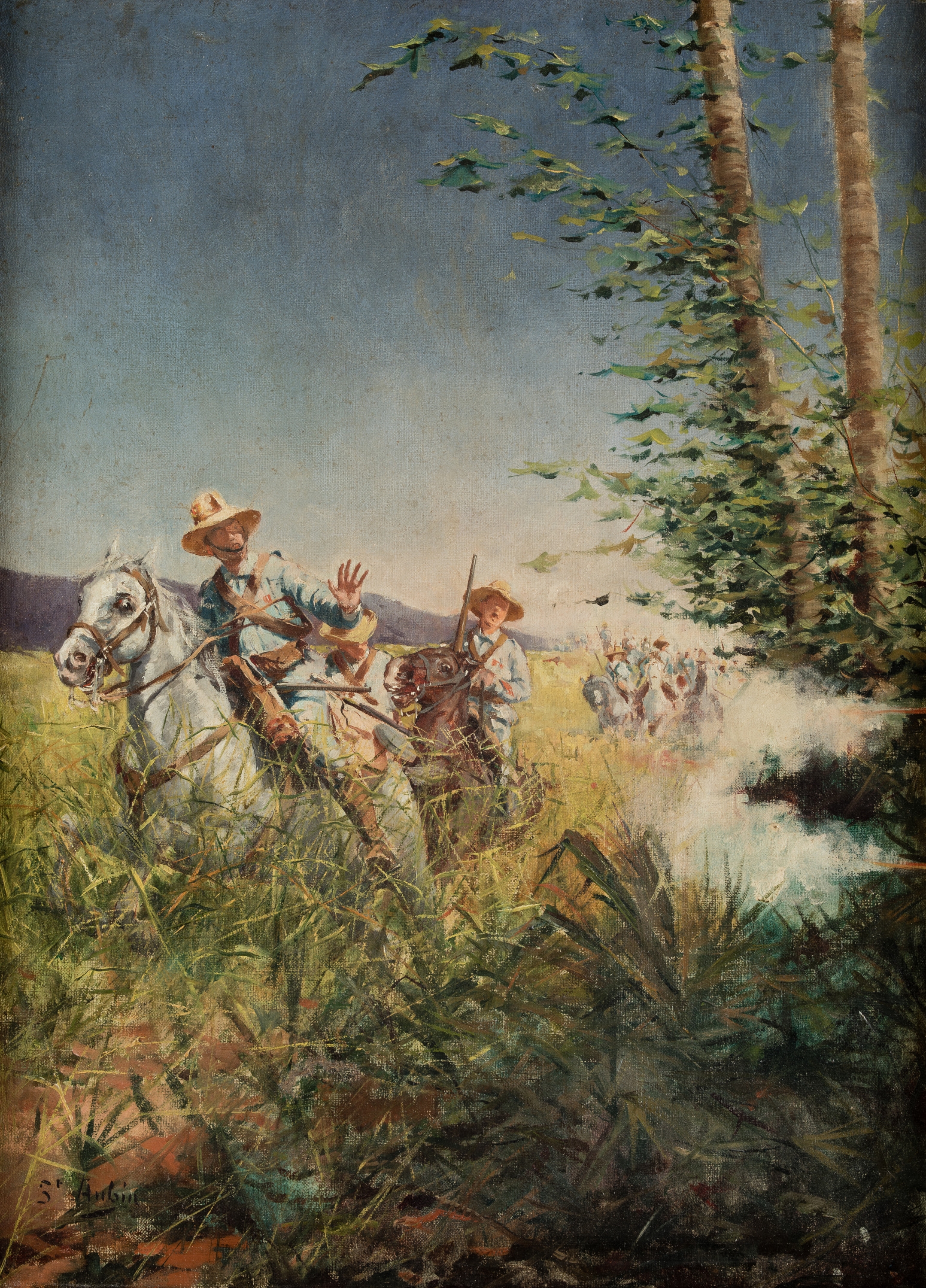 Artwork by Alejandro Saint-Aubin, Ambush of Spaniards by Cuban patriots