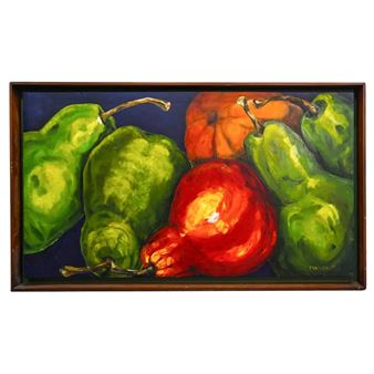 Still life scene with several pear fruits in assorted colors - P. Miranda