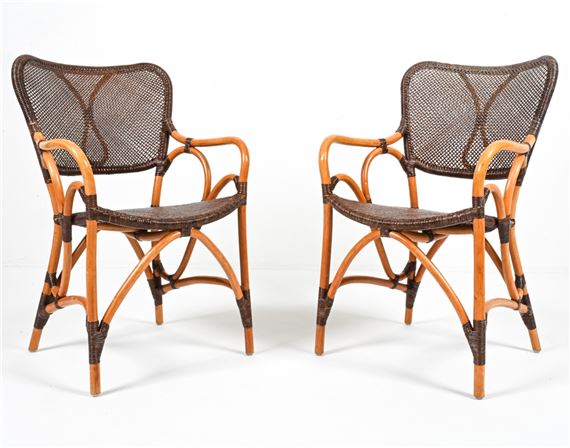2) YUZURU YAMAKAWA FOR SACCARO RATTAN CHAIRS by Yuzuru Yamakawa, circa 1980