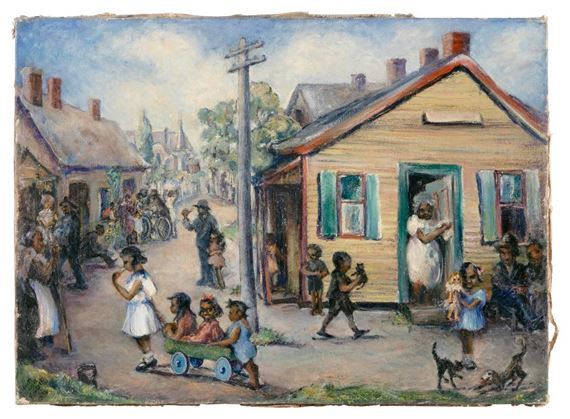 Lively street scene, possibly Virginia by Jean Eleanor Peacock