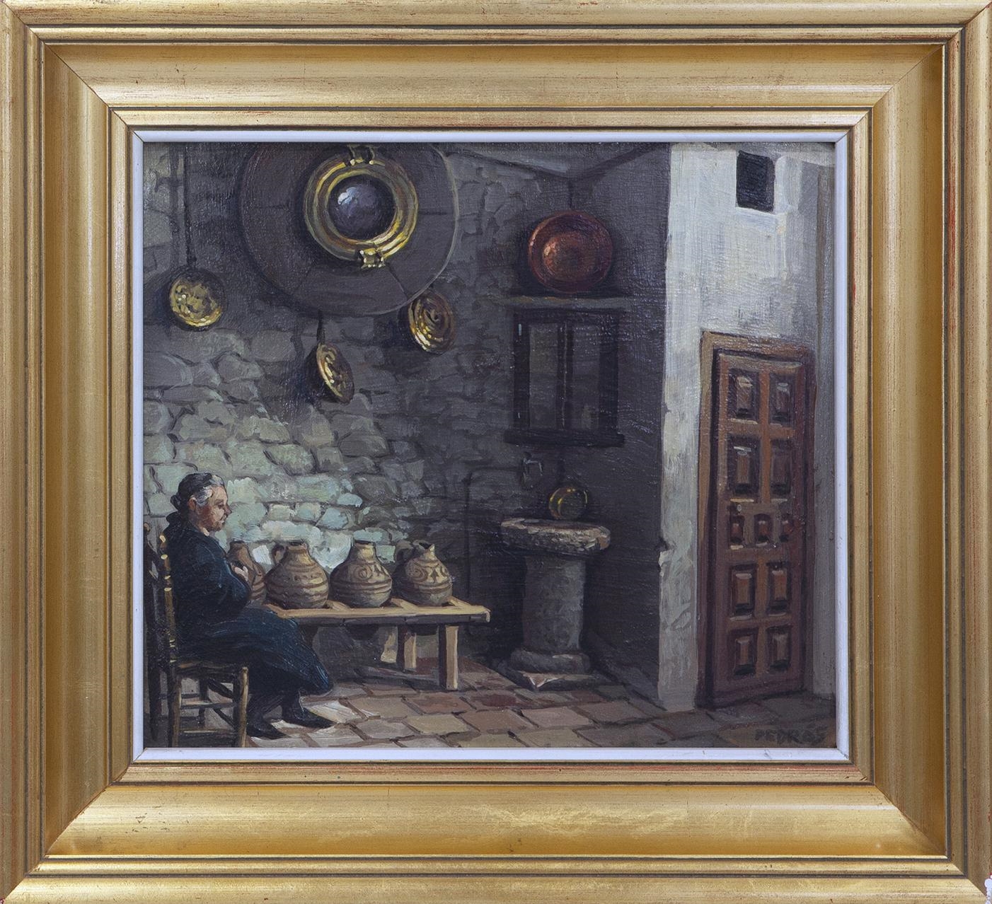 Artwork by Rafael Pedrós, INTERIOR DOMÉSTICO, 1985, Made of oil on board
