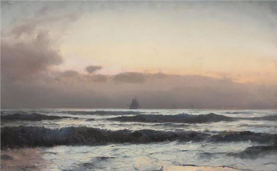 Carl Neumann | The last sunlight behind dark clouds over the sea (1874 ...
