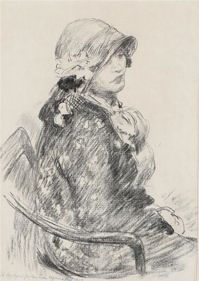 Portrait of the artist's wife; Ely; in a cloche