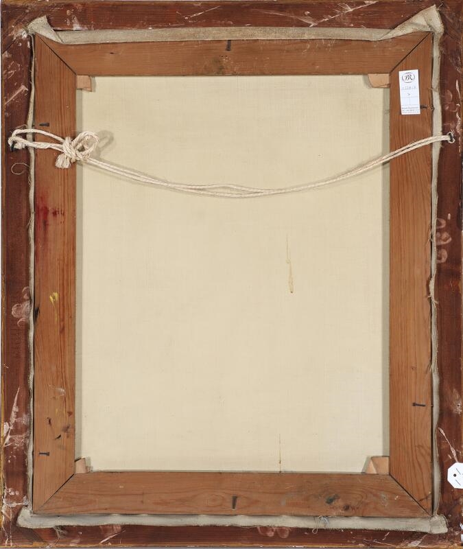 Artwork by Carl Fischer, Still life with flowerpots on a table, Made of Oil on canvas