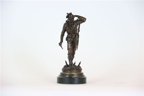 Bronze with brown patina, signed on the base, depicting a Fusilier marin in landing gear by Charles Anfrie