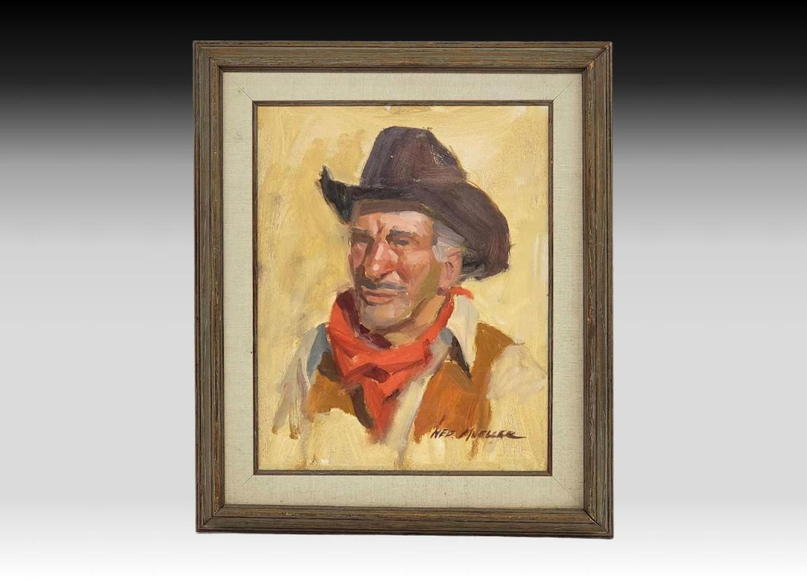 Artwork by Ned Mueller, Cowboy Portrait, Made of Oil Painting