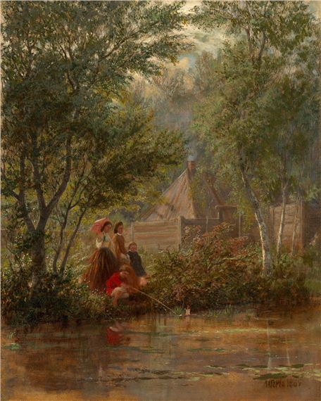 Children Launching a Toy Boat by Lev Felixovich Lagorio, dated 1864