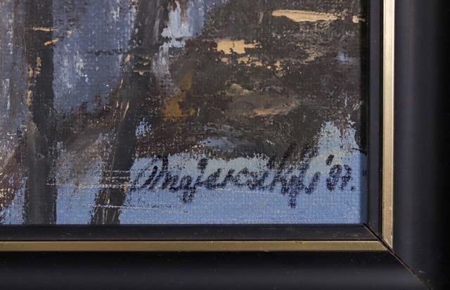 Artwork by János Majercsik, Houses Jósvafő, Made of Oil on wood fiber