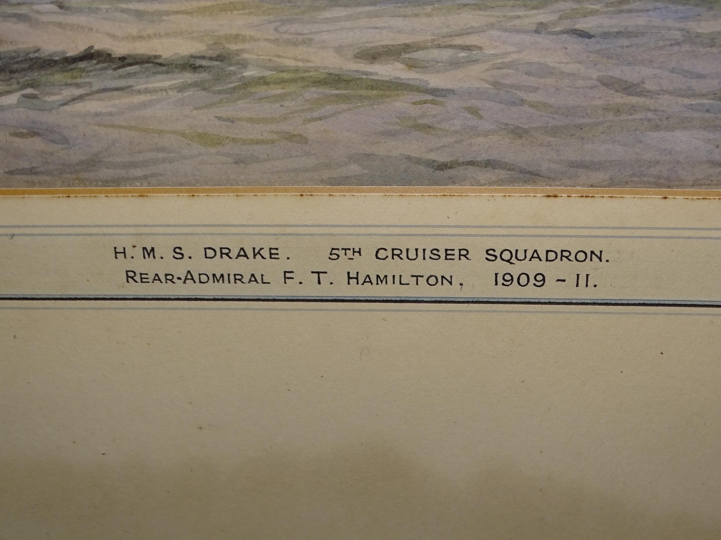 Artwork by Alma Claude Burlton Cull, HMS DRAKE AT SEA, Made of watercolour