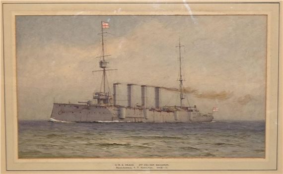 HMS DRAKE AT SEA by Alma Claude Burlton Cull, 1909-1911