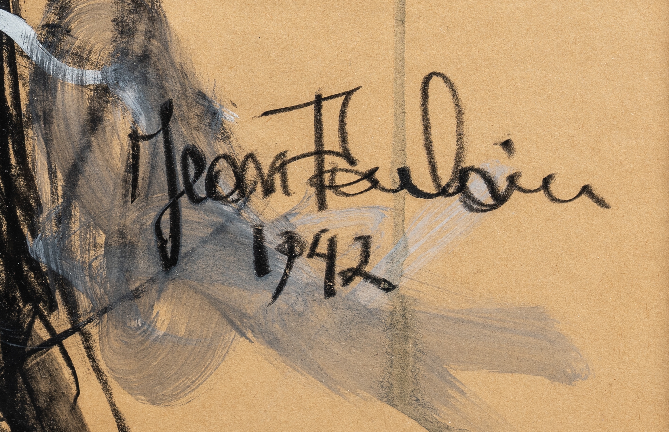 Artwork by Jean Poulain, An elephant and A tiger, Made of mixed media on paper