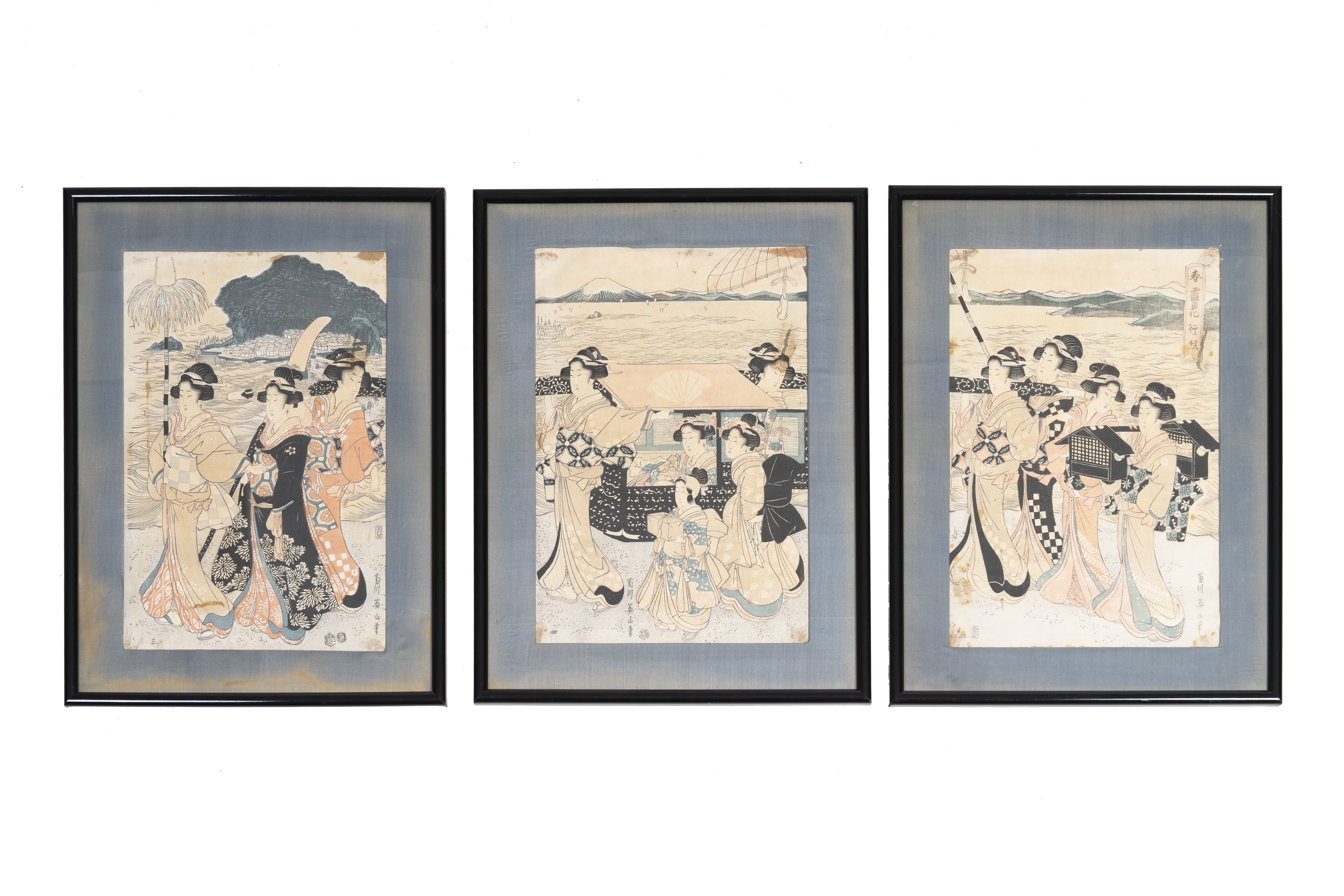 Five prints with Japanese beauties - Kikukawa Eizan