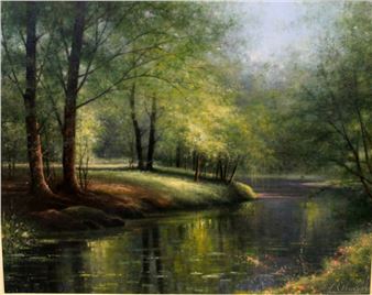 Paisagem italiana com riacho - Fortunato Ornaghi