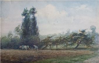 Landscape with ploughman - Gustave Vient