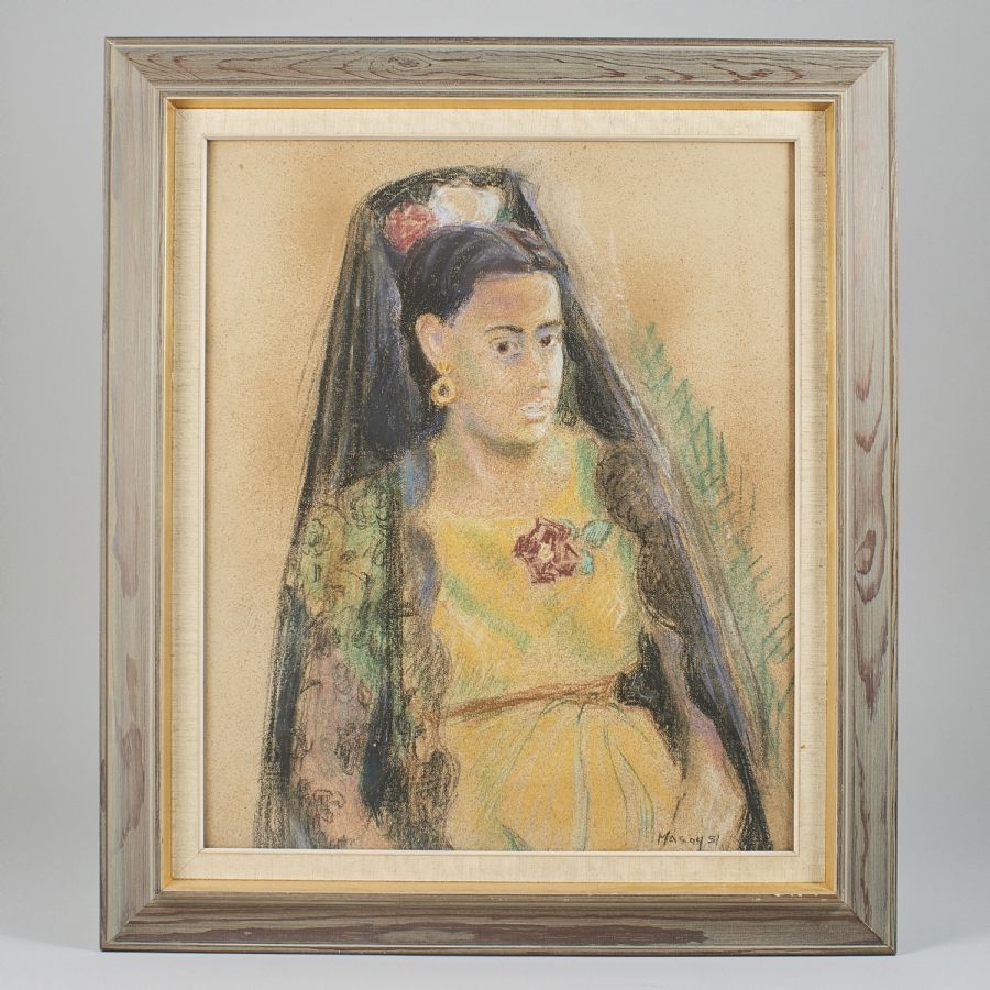 Artwork by Mats Mason, Sweden. Spansk dansös Sevilla. Signed, Made of MIXED MEDIA