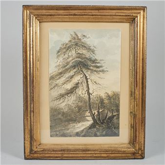 Sweden. Landskap med träd och stuga. Signed. Watercolour - Pehr Gustaf Von Heideken