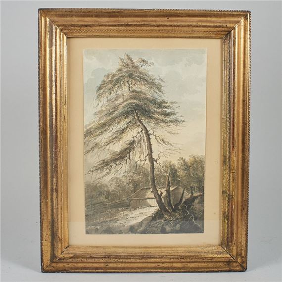 Sweden. Landskap med träd och stuga. Signed. Watercolour - Pehr Gustaf Von Heideken