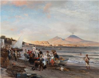 La spiaggia di Mergellina al tramonto - Oswald Achenbach