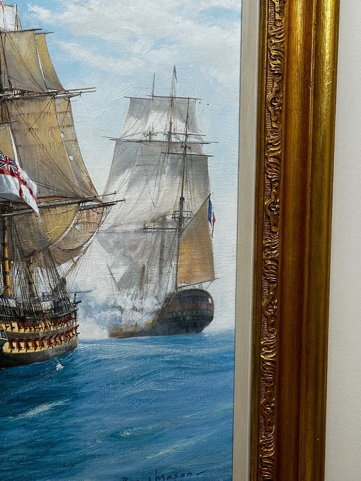 Artwork by Barry Mason, HMS MARS & HMS BELLEISLE OIL PAINTING, Made of OIL PAINTING